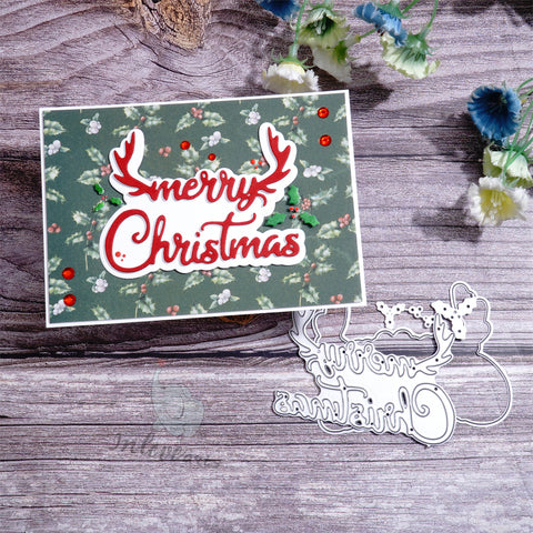 Inlovearts Merry Christmas with Deer Horn Cutting Dies