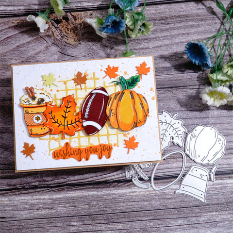 Inlovearts Milk Tea Maple Leaf Rugby and Pumpkin Cutting Dies