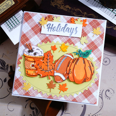 Inlovearts Milk Tea Maple Leaf Rugby and Pumpkin Cutting Dies