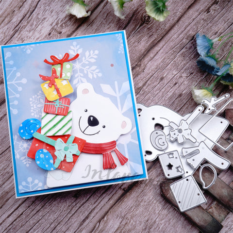 Inlovearts Polar Bear Holding Gifts Cutting Dies