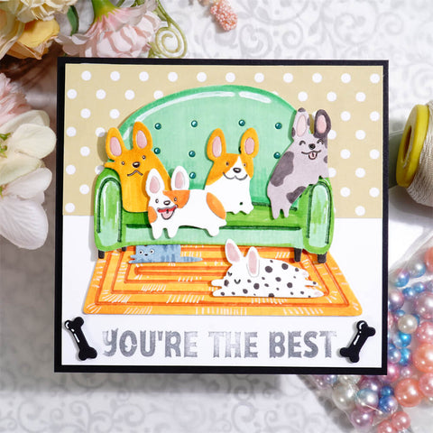 Inlovearts Lovely Pet Dogs on the Sofa Cutting Dies