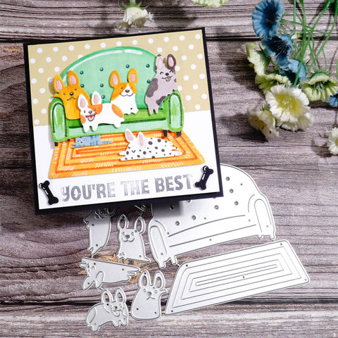 Inlovearts Lovely Pet Dogs on the Sofa Cutting Dies