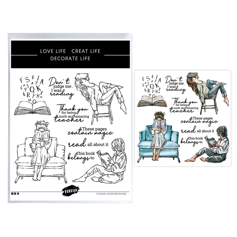 Inlovearts Reading Girl Die with Stamps Set