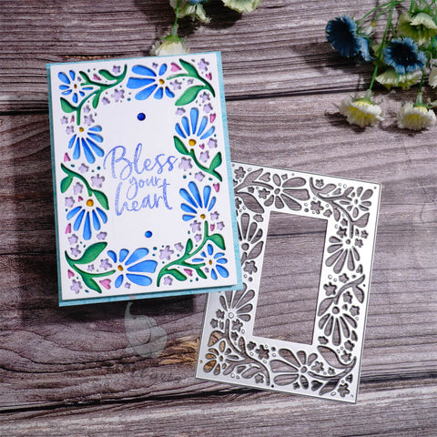 Inlovearts Rectangular Floral Frame Cutting Dies