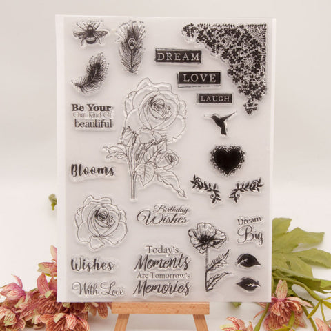 Inlovearts Rose and Warming Phrases Clear Stamps