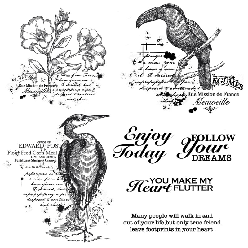 Inlovearts Sharp-billed Bird and Flower Clear Stamps