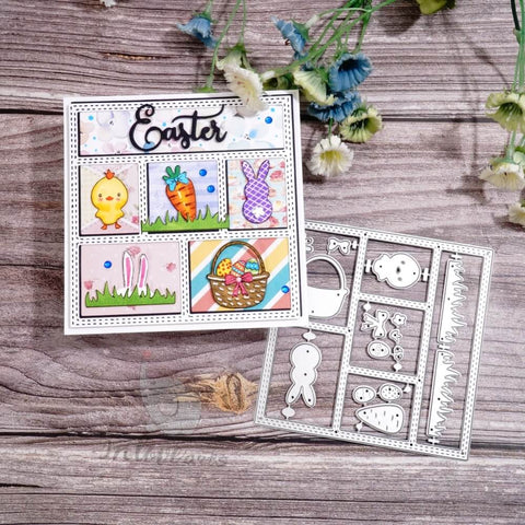 Inlovearts Sqaure Background and Easter Elements Cutting Dies