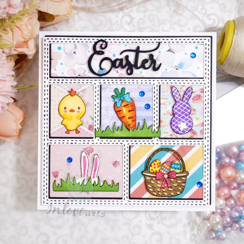 Inlovearts Sqaure Background and Easter Elements Cutting Dies