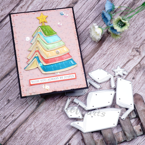 Inlovearts Stacked Books Patterned Tree Cutting Dies