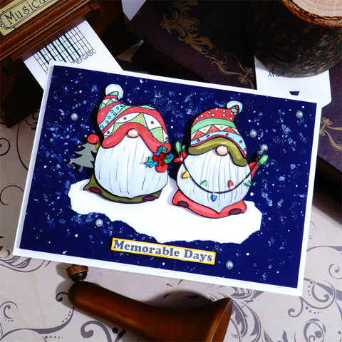 Inlovearts Two Gnomes Wearing Santa Hats Cutting Dies