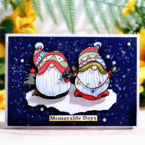 Inlovearts Two Gnomes Wearing Santa Hats Cutting Dies