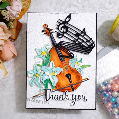 Inlovearts Violin Music Note and Lilies Cutting Dies