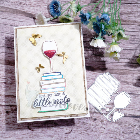 Inlovearts Wine Glass and Pile of Books Cutting Dies
