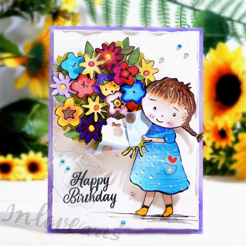 Inlovearts Little Girl Holding Flower Cutting Dies