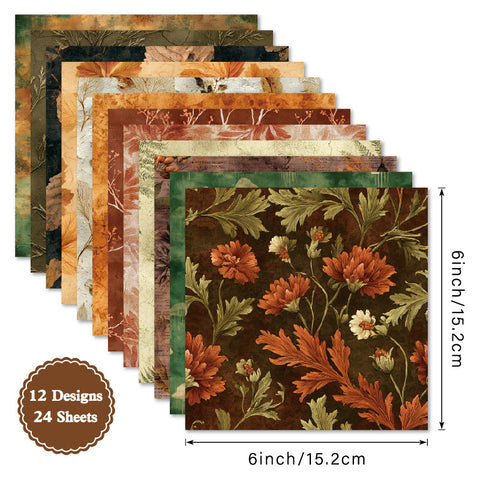Inlovearts 24PCS 6" Foliage Scrapbook & Cardstock Paper