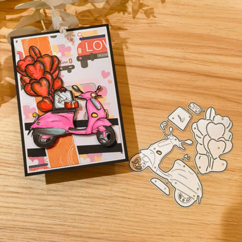 Inlovearts Motorcycle with Hearts Cutting Dies