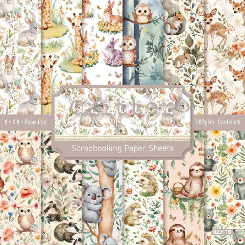 Inlovearts 24PCS 6" Critter Scrapbook & Cardstock Paper