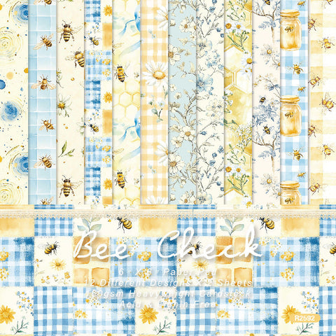 Inlovearts 24PCS 6" Bee Check Scrapbook & Cardstock Paper