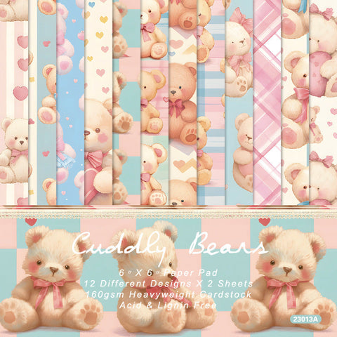 Inlovearts 24PCS 6" Cuddly Bears Scrapbook & Cardstock Paper