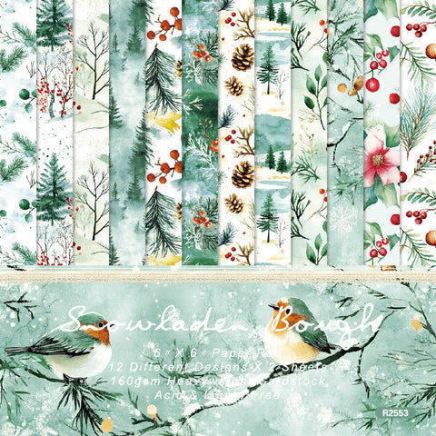 Inlovearts 24PCS 6" Snow Laden Bough Scrapbook & Cardstock Paper