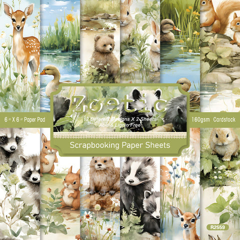 Inlovearts 24PCS 6" Zoetic Scrapbook & Cardstock Paper