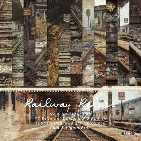 Inlovearts 24PCS 6" Railway Relies Scrapbook & Cardstock Paper