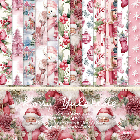 Inlovearts 24PCS 6" Rosy Yuletide Scrapbook & Cardstock Paper