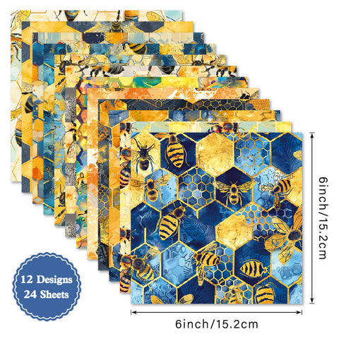 Inlovearts 24PCS 6" Hive Pattern Scrapbook & Cardstock Paper