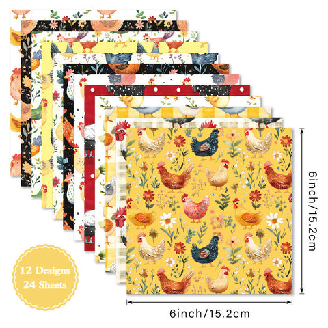 Inlovearts 24PCS 6" Chick Bloom Scrapbook & Cardstock Paper