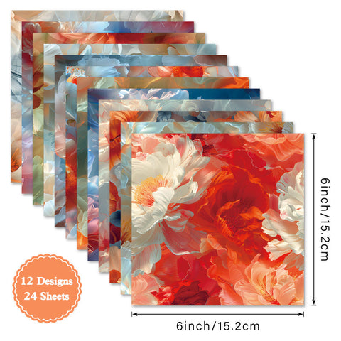 Inlovearts 24PCS 6" Blossom Hues Scrapbook & Cardstock Paper