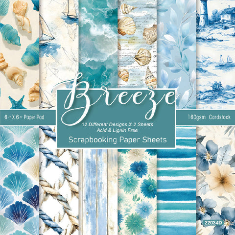Inlovearts 24PCS 6" Breeze Scrapbook & Cardstock Paper