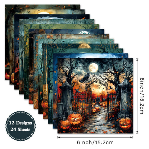 Inlovearts 24PCS 6" Haunt Scrapbook & Cardstock Paper