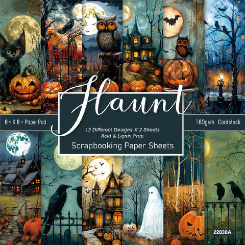 Inlovearts 24PCS 6" Haunt Scrapbook & Cardstock Paper