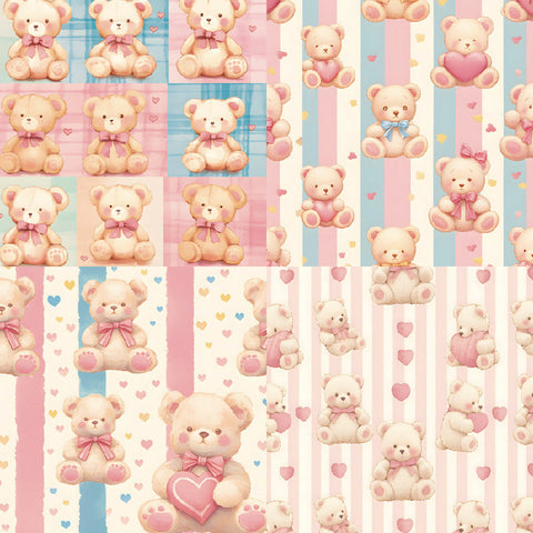 Inlovearts 24PCS 6" Cuddly Bears Scrapbook & Cardstock Paper