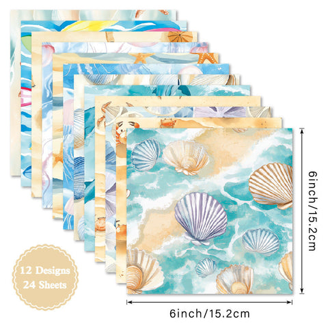 Inlovearts 24PCS 6" Beach Scrapbook & Cardstock Paper