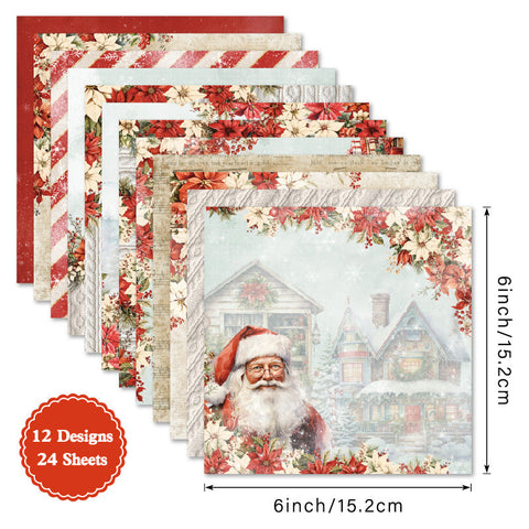 Inlovearts 24PCS 6" Wintry Scrapbook & Cardstock Paper