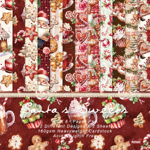 Inlovearts 24PCS 6" Santa's Sweets Scrapbook & Cardstock Paper