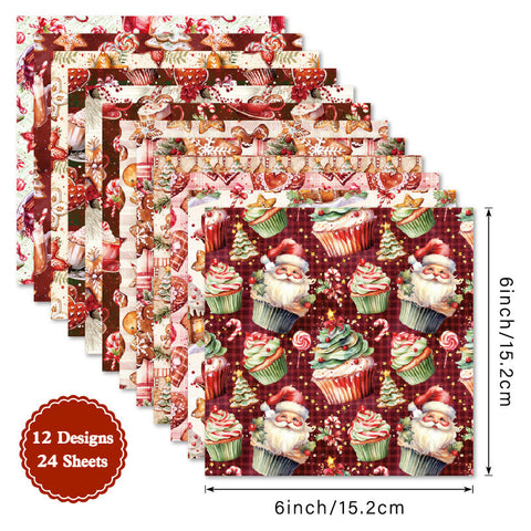 Inlovearts 24PCS 6" Santa's Sweets Scrapbook & Cardstock Paper