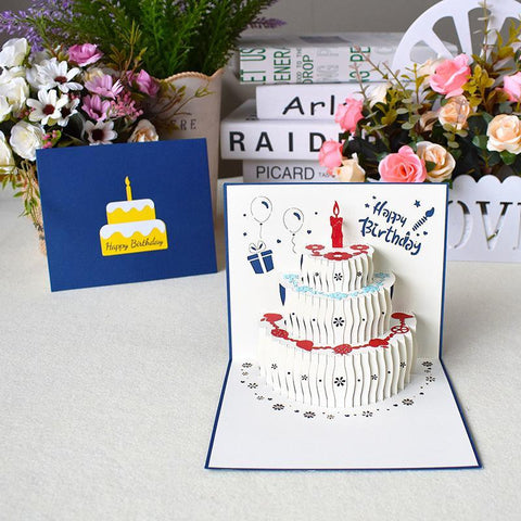 Inloveartshop Birthday Cake 3D Greeting Card-Blue