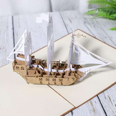 Inloveartshop Galleon 3D Pop Up Greeting Cards-Brown