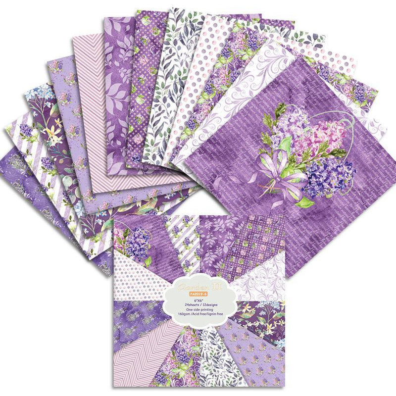 6 Inches Purple Flowers Background Paper<24 PCS>