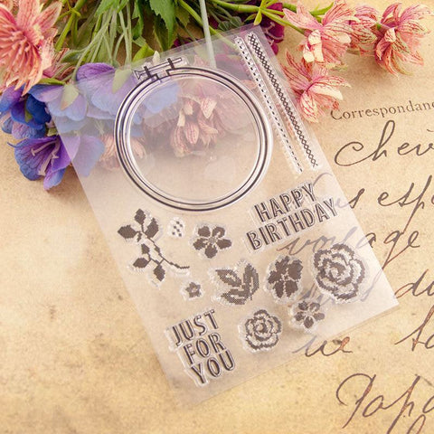 Inloveartshop Cross Stitch Flower And Words Dies with Stamps Set - Inlovearts