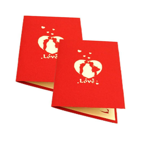 Inloveartshop 3D Lovers Stereo Greeting Card Wedding Invitation-Red