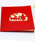Christmas Deer Pop-up Card-Red - greetingpopup