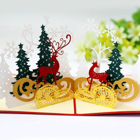 Christmas Deer Pop-up Card-Red - greetingpopup