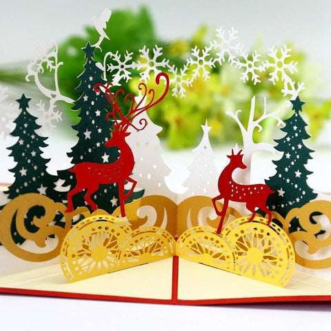 Christmas Deer Pop-up Card-Red - greetingpopup