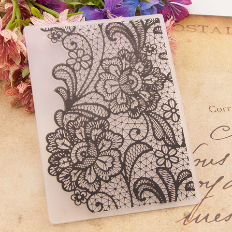 Inlovearts Flowers With Lace Pattern Plastic Embossing Folder