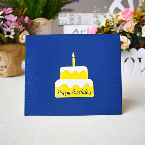 Inloveartshop Birthday Cake 3D Greeting Card-Blue