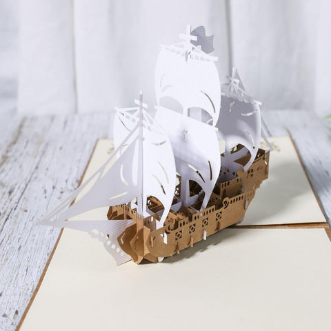 Inloveartshop Galleon 3D Pop Up Greeting Cards-Brown