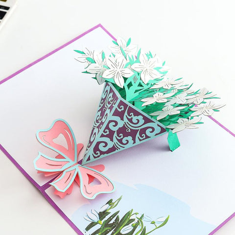 Inloveartshop Gardenia Flower Bouquet 3D Pop Up Greeting Cards